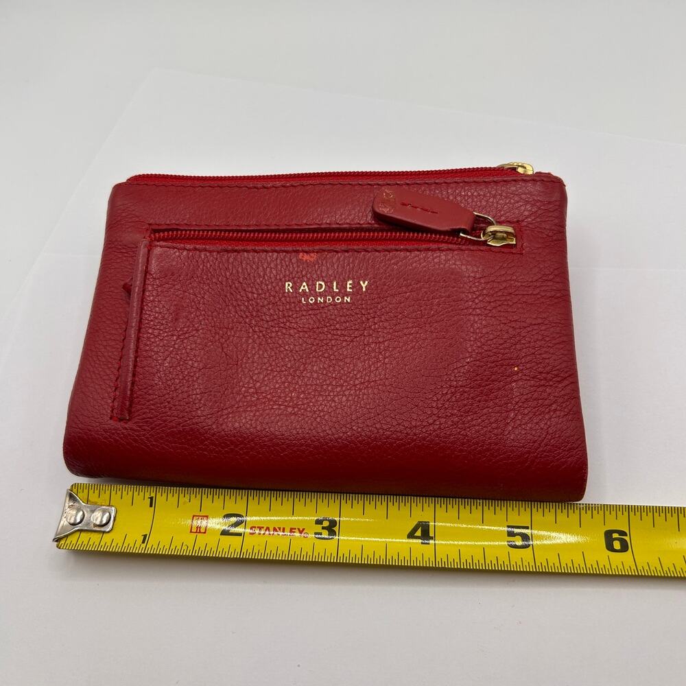 Radley London Red Leather Billfold Wallet 2 Zipper Pockets Very Nice Scottie - Picture 12 of 14